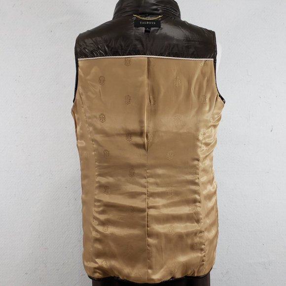 Talbots Dark Brown Fitted Quilted Vest Gold Zipper, Small, Like New - Picture 9 of 13